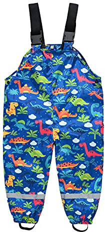 Girls Dungarees Waterproof Kids Rain Trousers Braces Cute Animals Pattern Boys Lightweight Overalls Toddler Mud Pants Jumpsuit Breathable Windproof Spring Outdoor (5-Blue, 6-7 Years)