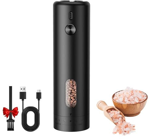 MERTTURM Macinapepe e Sale Elettrico, Macinino per Spezie Ricaricabile USB, Macinino in Ceramica con Grana Regolabile, Funzionamento con Una Mano, Macinino Automatico Portatile per Cucina/Casa/Cucina