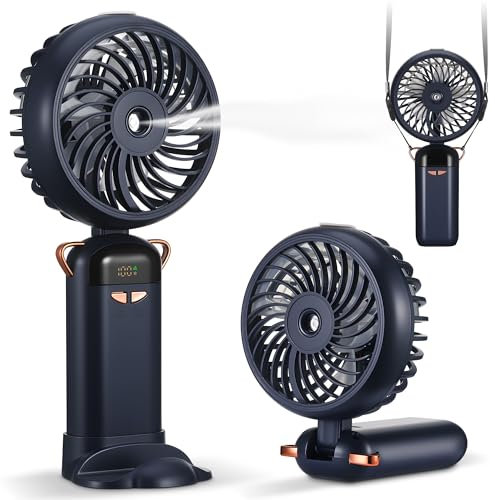 Kssvzz Ventilateur manuel avec refroidissement à eau - Mini ventilateur portable avec écran LCD et 5 niveaux - Ventilateur USB rechargeable - Petit ventilateur pliable pour voyage, bureau, maison