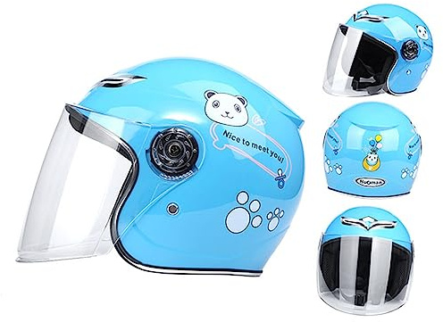 HEMOTON Casco De Motocicleta para Niño Dibujos Animados Azul, Material PP Ligero, Lente Transparente Grande, Casco De Cobertura Completa para Patinaje y Ciclismo Al Aire Libre