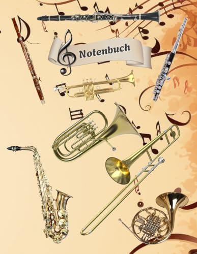 Notenheft Trompete DIN A4 Notenbuch Posaune Musikunterricht Waldhorn Notenlinienheft Große Lineatur Blasinstrumente Anfänger Kornett Querflöte ... Notensysteme Bariton Musiker Fagotte 02B10