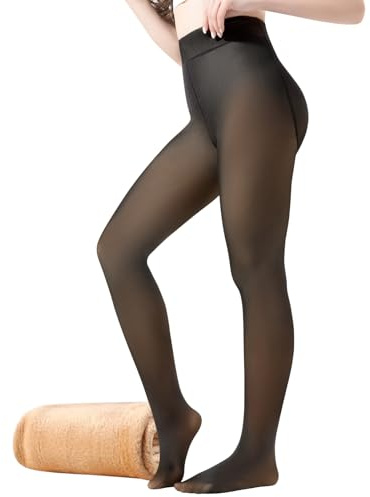 CAIANFEN Fleece Lined Tights Women Fake Translucent Warm Pantyhose Leggings Sheer Thick Tights for Winter BLACK M