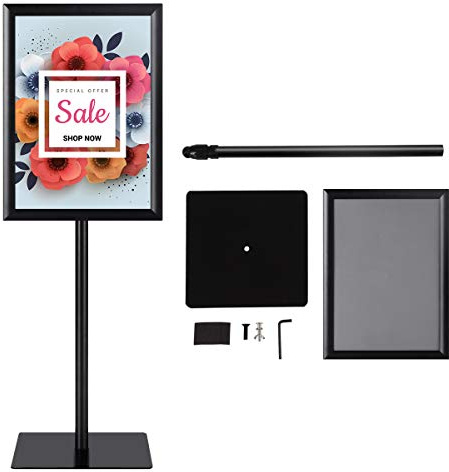GIANTEX Infoständer DIN A3, Plakathalter höhenverstellbar & drehbar, Präsentationsständer mit PVC-Abdeckung, Informationsständer Hoch- & Querformat, Werbeständer mit Fußplatte (Schwarz,2)