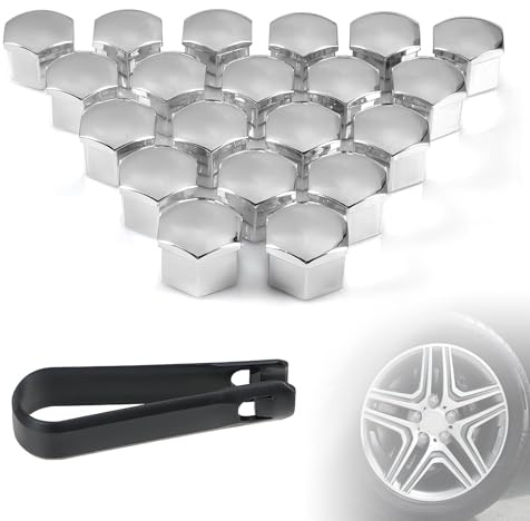 Universal Wheel Nut Covers – 20 Pcs 17mm Hexagonal Car Wheel Nut Caps with Removal Tool, Anti-Dust Wheel Bolt Cover for Most Vehicles (Silver)