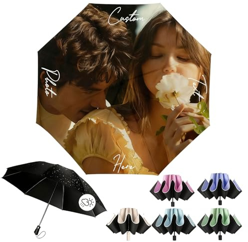 AuraWeave Parapluie personnalisé avec Texte/Logo/Image, Conception Personnalisée Parapluie Pliant Portable, Cadeaux pour Famille, Couple, Amis, Idéal pour la Publicité d'Entreprise