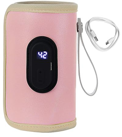 Calentador de botellas USB con pantalla digital, temperatura ajustable de | 35 a 55 °C, cubierta térmica de terciopelo con lámina de aluminio de cuero, 20 x 10 cm, calentador de leche portátil tipo C d