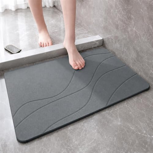 GOOGO absorberande halkfri badrumsmatta sten 60×40 cm, snabbtorkande matta för dusch, WC, handfat och kök (grå)