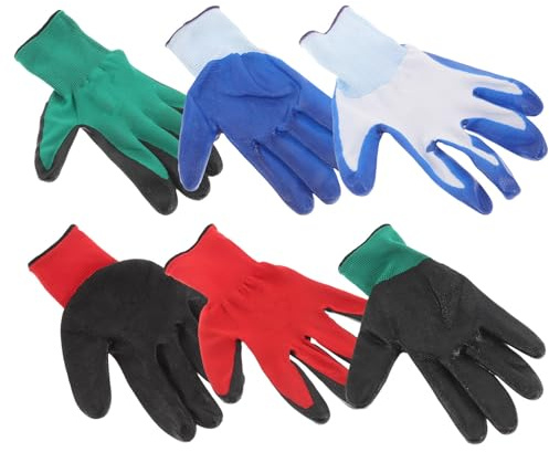 FUOYLOO 3 Paia Guanti da Giardinaggio Resistenti in Nitrile Traspirante, Guanti da Lavoro Uomo e Donna per Diserbo e Pulizia, Taglie Misti Rosso Blu Verde per Uso Multiuso e Comfort