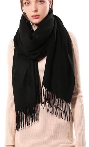 W.Best Écharpe Femmes Élégant Cachemire Foulards Pashmina Pour Automne Hiver Écharpea Chaud de Grande Taille, 200 * 70 cm,Ws012-noir,Taille unique