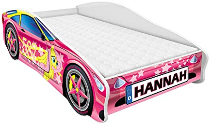 ACMA Autobett 160x80 cm mit Matratze und Lattenrost - Kinderbett Auto personalisiert mit Name, Modell 8, stabiles Jugendbett für Kinderzimmer, belastbar bis 120 kg