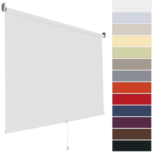 Verdunklungsrollo Springrollo Rollo Fenster | 13 Farben | Breite bis 202 cm Höhe bis 180 cm | lichtundurchlässig verdunkelnd anschraubbar (Größe 182 x 180 cm, Farbe Weiß)