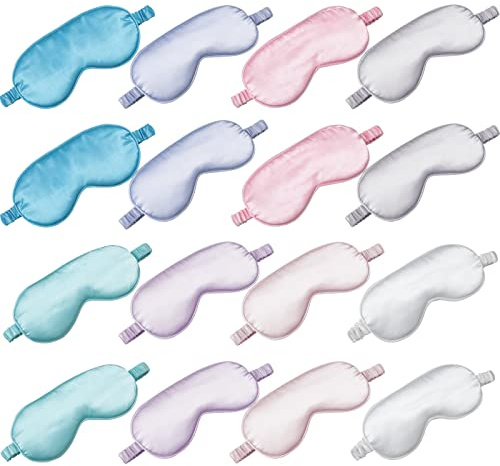 Coume 16 Pieces Silk Sleep Mask Eye Coverings for Sleeping Smooth Soft Eye Covers Mask About 20 x 9.2 cm/ 7.87 x 3.62 Inch