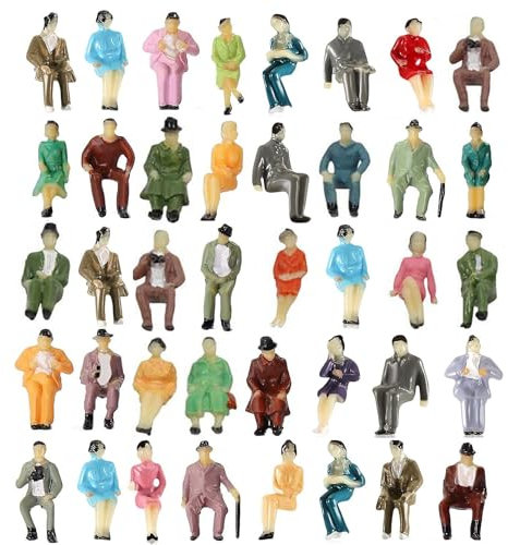 VICDUEKG 40 Stück Mini Modelleisenbahn Figuren Menschen Figuren Bemalte Sitzende Personen Verschiedene Posen Miniaturleute Spur H0 Figuren 1:87
