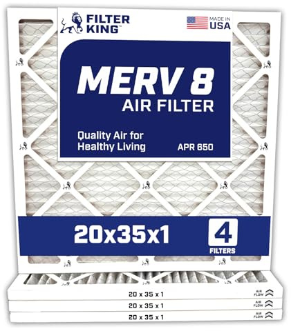 Filter King 20 x 35 x 1 luftfilter | 4-pack | MERV 8 HVAC veckade A/C ugnsfilter | TILLVERKAD I USA | Faktisk storlek: 50 x 90 cm