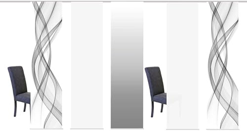 Home Fashion Schiebegardine FERROL Grau/Multicolor, 245x60cm, Zubehör, Blickdicht, Farbe:grau, Größe:245 x 60 cm, Anzahl:5er Set (2X, 2X, 1x)