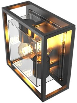 CALEX Bologna Wandleuchte, für Außen & Innen, 2x E27 Fassungen, Aluminium, wasserdicht, Schwarz