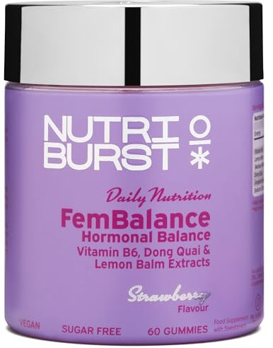 Nutriburst - FemBalance Hormone Balance for Women - Vitamin B6, Lemon Balm + Dong Quai - Regulate Hormones, Support Nervous System + Reduce Tiredness - 60 Gummies 1 Month Supply - Suitable for Vegans