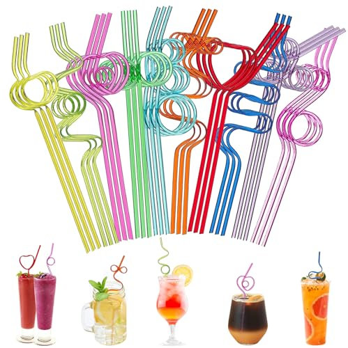 TECHEEL 30 Stück Strohhalme Kinder Strohhalme Wiederverwendbare Cocktail Strohhalm Trinkhalme Strohhalme Bunt Kinder Lockige Strohhalme Party Trinkhalme Bunt Für Party Zubehör