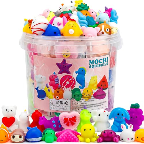 100 Pack Mochi Squishy Toys, Easter Basket Stuffers Party Favors for Kids 4-8-12,Birthday Gifts Treasure Box Classroom Prizes Goodie Bag Stuffers, Mini Squishy Fidget Toys, Carnival Prizes in Bulk