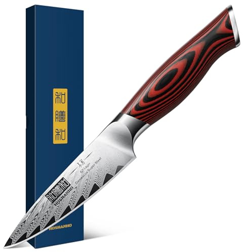 HOSHANHO Paring Knife 3.75 Inch Small Kitchen Knife, Super Sharp Damascus Steel Fruit Knife, Multifunctional Peeling Knife for Cutting Fruit Vegetables