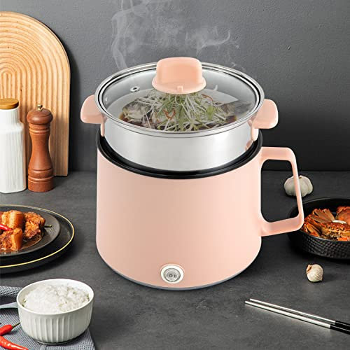 Pentola antiaderente portatile da 1,7 l, multicooker elettrico con doppio controllo di potenza per Stir Fry, bistecca, pasta, stufa ramen, dormitorio rosa