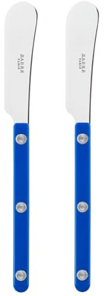 SABRE PARIS - Set of 2 Spreader Knives 14 cm - Bistrot Collection - Perfect for Butter, Tapenades, Spreads - Stainless Steel & Nylon - Dishwasher Safe - Lapis Blue - Brilliant Finish