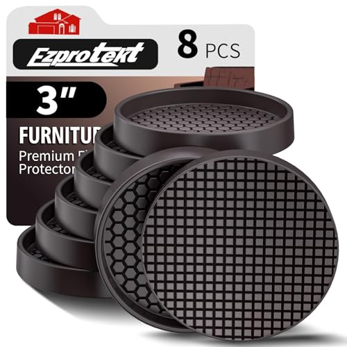 Ezprotekt 3 Non Slip Furniture Pads for Hardwood Floors - 8 PCS Square Rubber Non Skid Furniture Caster Cups, Anti Slide Floor Protectors for Bed, Couch