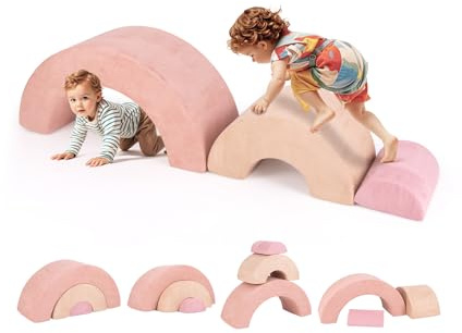 GOPLUS Juego de 3 Bloques para Escalar, Juguete de Aprendizaje Arcoíris, Educativo Apilable, Geometría de Construcción de Espuma, Ideal para Guardería y Sala de Juegos, para Niños de 3+ Años (Rosa)