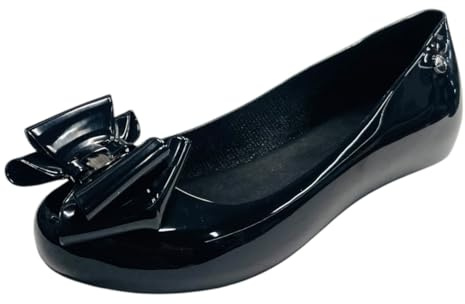 Women's Flat Bow Jelly Office Work School Slip On Comfy Ballerina Shoes (Black/Patent, UK Footwear Size System, Adult, Women, Numeric, Medium, 6)