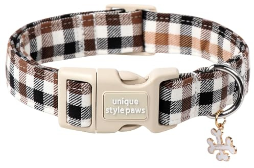 Unique style paws Collar de perro de liberación rápida de algodón duradero y bonito regalo para perros pequeños, medianos y grandes y perras con diseño de cuadros marrones