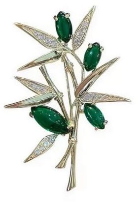 Spilla a forma di fiore in acciaio dorato e cristallo verde., 5 cm, Acciaio inossidabile