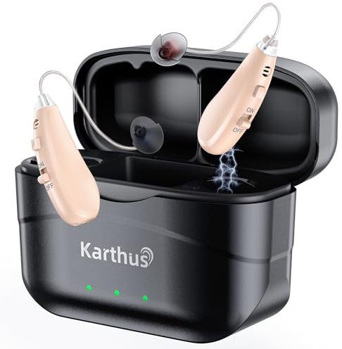 Karthus Hearing Aids, Rechargeable Hearing Aids for Seniors with Hearing Loss, Noise Cancelling & Clear Sound, Comfort & Invisible, 100H Long Battery, 7 Level Volume, One-Button Operation, Jet Black
