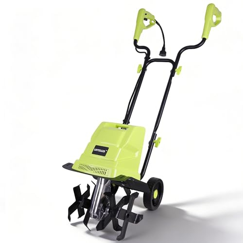LOVTILLER 12 Inch Small Electric Corded Garden Tiller Cultivator 15 AMP Power Rototiller for Gardening with Adjustable Wheels