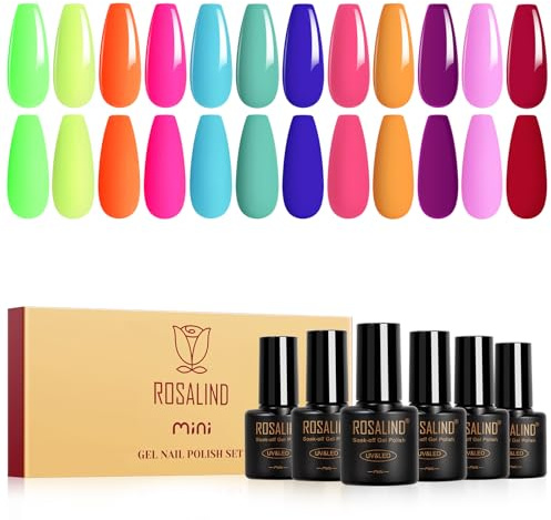 ROSALIND UV Nagellack,12 Farben Grün Gelb Orange Blau Rosa Violett Rot Farbgel Gel Nagellack, Soak Off Mini Frühling Sommer Farbgel für Gelnägel Maniküre Geschenkset