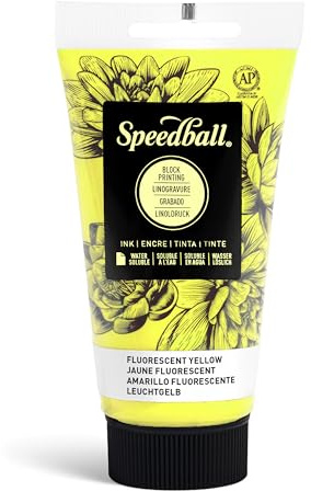 Speedball Inchiostro idrosolubile da 75 ml, giallo fluorescente, per stampa a blocchi, Lino, serigrafia, kit per artisti