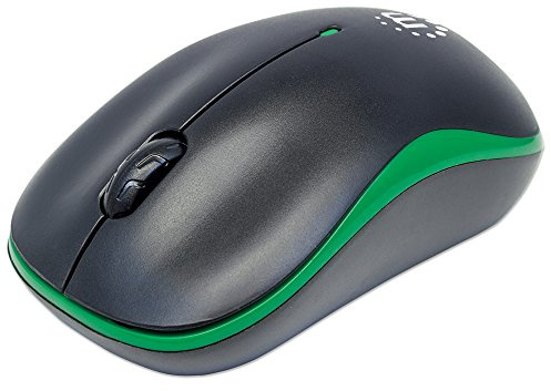Manhattan Success Wireless Mouse, Black/Green, 1000dpi, 2.4Ghz (up to 10m), USB, Optical, Three Button with Scroll Wheel, USB micro receiver, AA battery (included), Low friction base, Blister