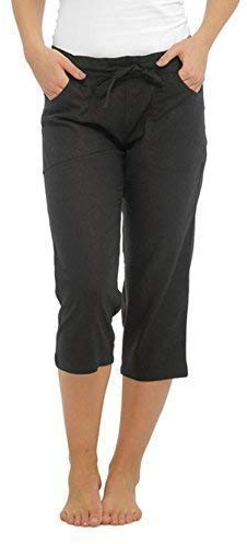 INSIGNIA Ladies Womens Linen Casual Trousers Crop 3/4 Short with Pocket New 10-24 Size (Black, 10)