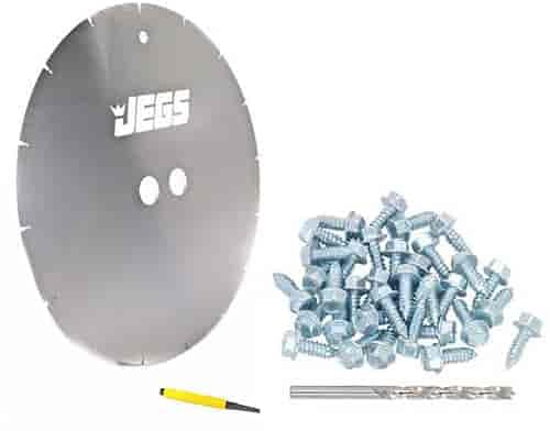 JEGS Wheel/Rim Screw Template Kit | Includes (1) 15 Wheel/Rim Screw Template, (1) Wheel-to-Tire Silver Screw Kit, (1) Center Punch, (1) 13/64 Drill Bit, And (35) #14 x 3/4 Screws