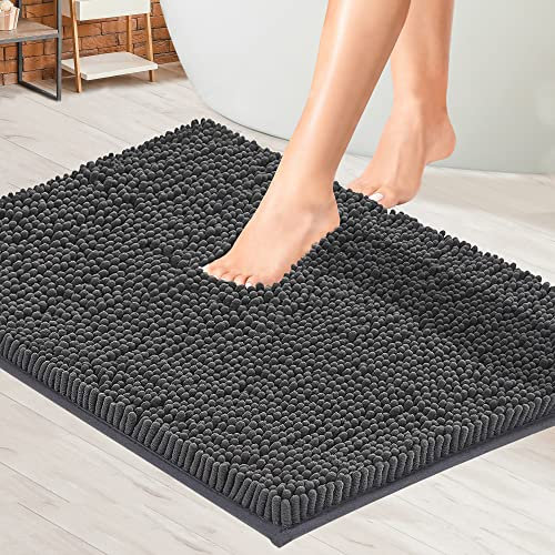MAYSHINE Chenille Bath Mat, Non Slip & Absorbent, Machine Washable Toilet Mat, Soft Plush Bathroom Rug, Bathroom Accessory (Charcoal Grey, 50x80cm)
