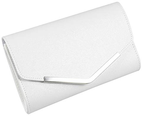 VALICLUD Clutch Weiß Damen 9.4X5.5X2 Zoll mit Kettenriemen, Glitzer Abendtasche als Umhängetasche und Handtasche für Hochzeit, Braut, Party, Ball und Cocktail