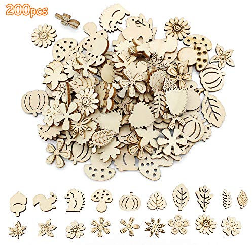 Dylan-EU 200 Stück Kleine Holzformen Holzscheiben Holzblumen Dekoration Deko zum Basteln Verzierungen für DIY Handwerk Streudeko Tischdeko Weihnachtsdeko Scrapbooking Verzierungen