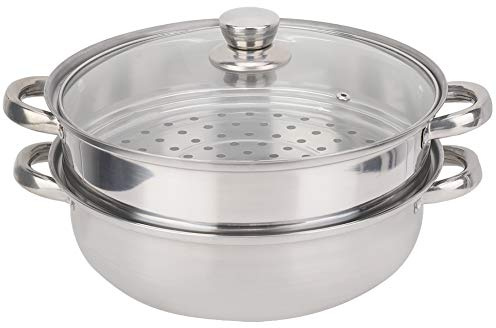 Olla De Vapor De 2 Capas para BañO MaríA, Cacerola De Acero Inoxidable para Utensilios De Cocina con Tapa De Vidrio Templado Y Asas Dobles, Trabajar con Horno De InduccióN De Gas