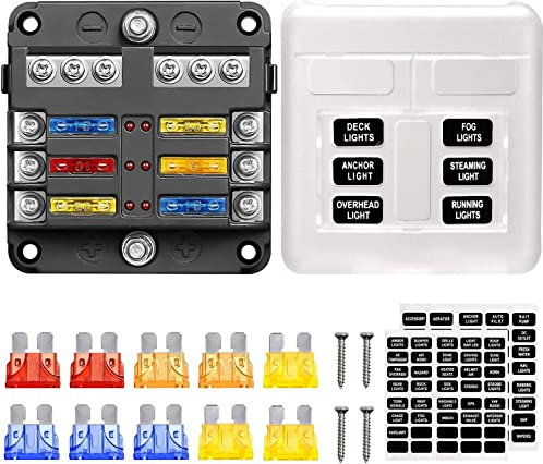 Greluma 6 Wege Flachsicherungs-Block, Wasserdichter 12V Sicherungskasten-Halter, 6-Poliger Negativer Bus-Sicherungskasten mit LED Anzeige für Automobil, Auto, LKW, Boot, Marine, Wohnmobil, Van
