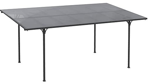 Outsunny Pergola Rigide alu. Polycarbonate 500 x 299 x 195/223 cm pavillon de Jardin abri de Voiture Gris