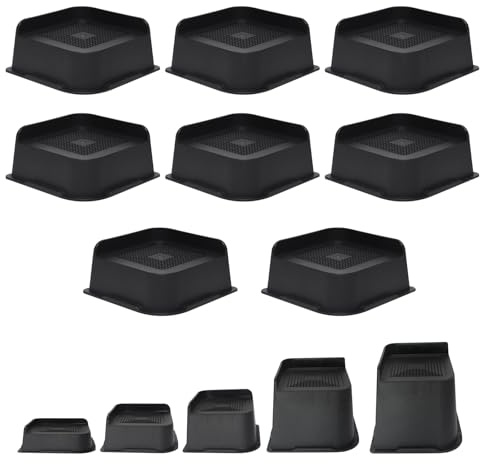 MYMULIKE Sänghöjare 5 cm, 7,6 cm, 10 cm, 15 cm eller 20 cm kraftiga möbelhöjare, upp till 2720 kg L formad design sänglyftblock för soffbord bokhylla (svart 8-pack, 2 tum)