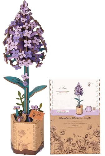 Wowood 3D Flower Wooden Puzzles for Adults-Lilac, Mothers Day DIY Wooden Flowers Model Kit Building Set Crafts Gifts, Artificial Botanical Collection Creative Gift Ideas/Housewarming (154PCS)