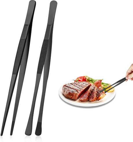 2 Stück 30.5cm Kochpinzette Edelstahl, Pinzette Lang Küchenpinzette, Grillpinzette, Pinzette Küche, Küchenpinzette Fleischpinzette Edelstahl zum Grillen Beschichten und Servieren