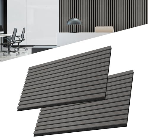 UISEBRT 2 Stück Akustikpaneele Set Wandverkleidung Wandpaneele aus Echtholz Furnier Akustikplatten Lamellenwand Holzpaneele Wand 3D Holzpaneele Akustikfilz 120 x 60 cm Anthrazit