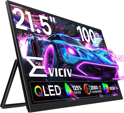 EVICIV Portable Monitor 21,5 Zoll 100Hz GroBer QLED Tragbarer Bildschirm FHD 1080P 125% sRGB 2000:1 IPS Gaming Display USB C HDMI mit VESA & Ständer 90°für Laptop PC Handy PS-4/5 Xbo