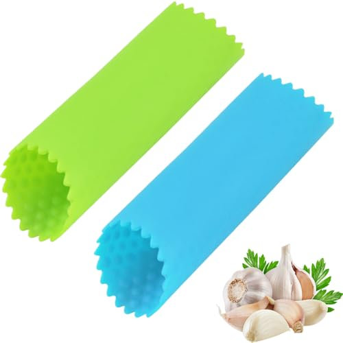 JIADEXIN 2 Pièces Éplucheur d'ail en Silicone - Épluche les Gousses d'ail en Quelques Secondes, Outil de Cuisine pour Éplucheur l'ail (Bleu, Vert)